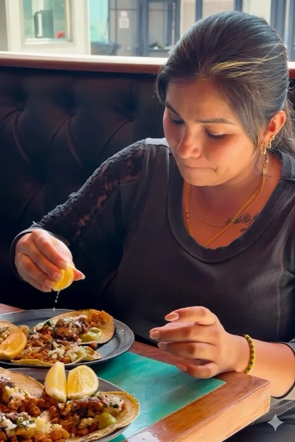 Variedad de tacos auténticos con palta y salsas en una taquería mexicana en Santiago - Imagen 3
