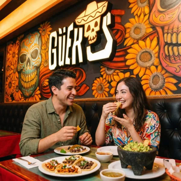 Mesa con tacos mexicanos auténticos y margaritas celebrando la Batalla de Puebla en restaurante Güeros - Imagen 2