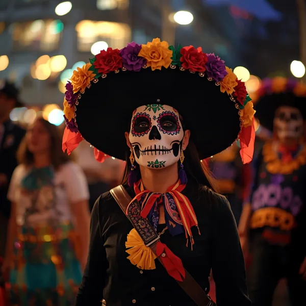 Altar de muertos tradicional con flores de cempasúchil y pan de muerto en la taquería Güeros de Providencia - Imagen 3