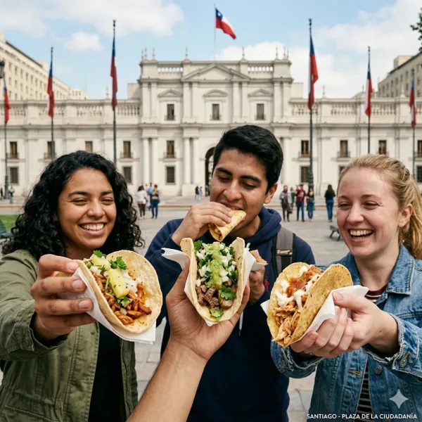 Mural de estilo mexicano y platos de comida tradicional en una taquería de Santiago de Chile. - Imagen 2